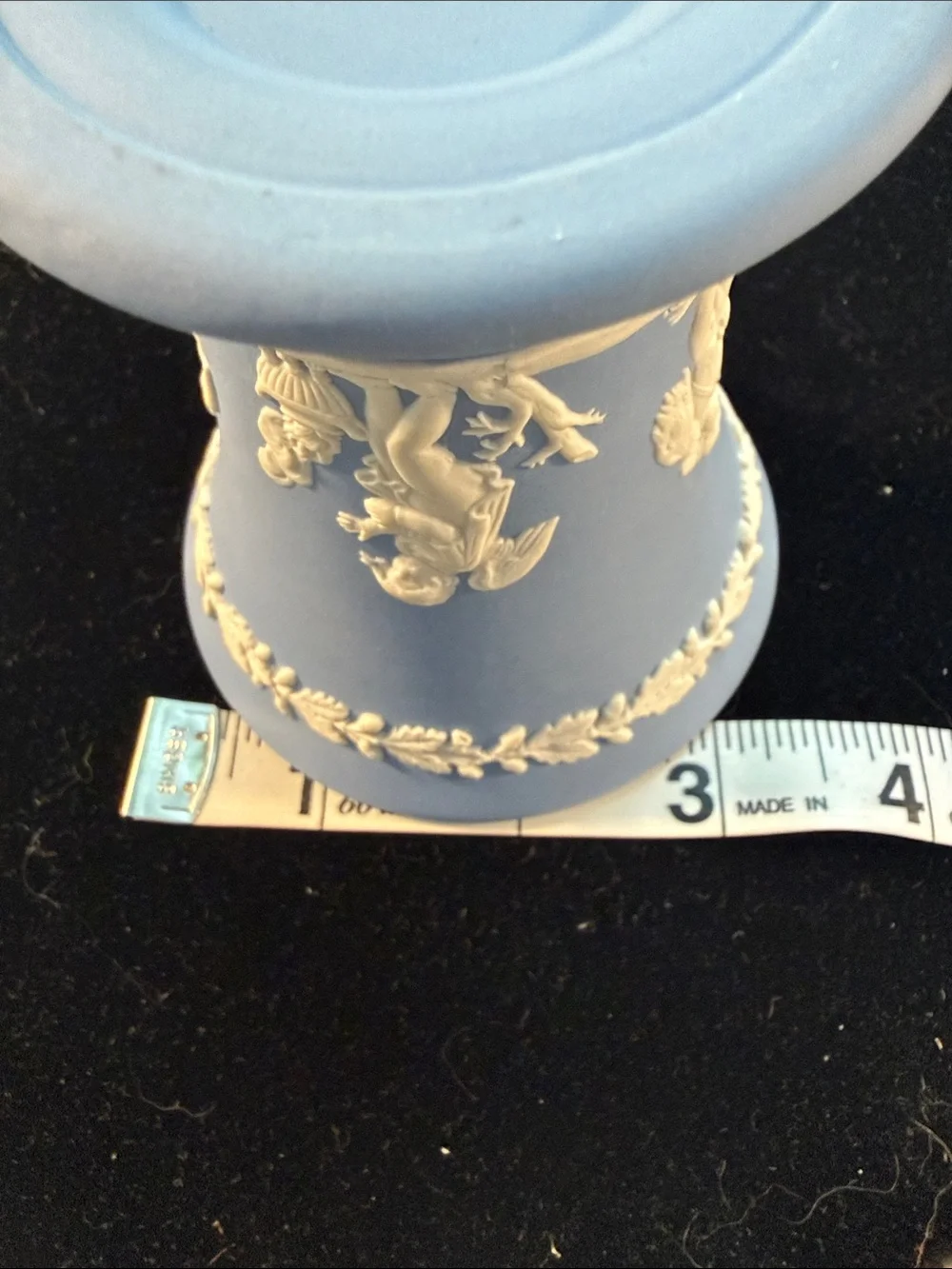 Wedgwood Blue Jasperware Urn vase with Cherub Reliefs Guc 3.25” x 2.5”